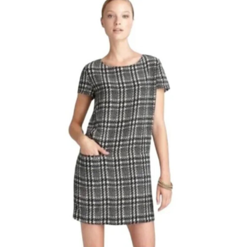 New Joie Houndstooth Silk Black & White Shift Dress